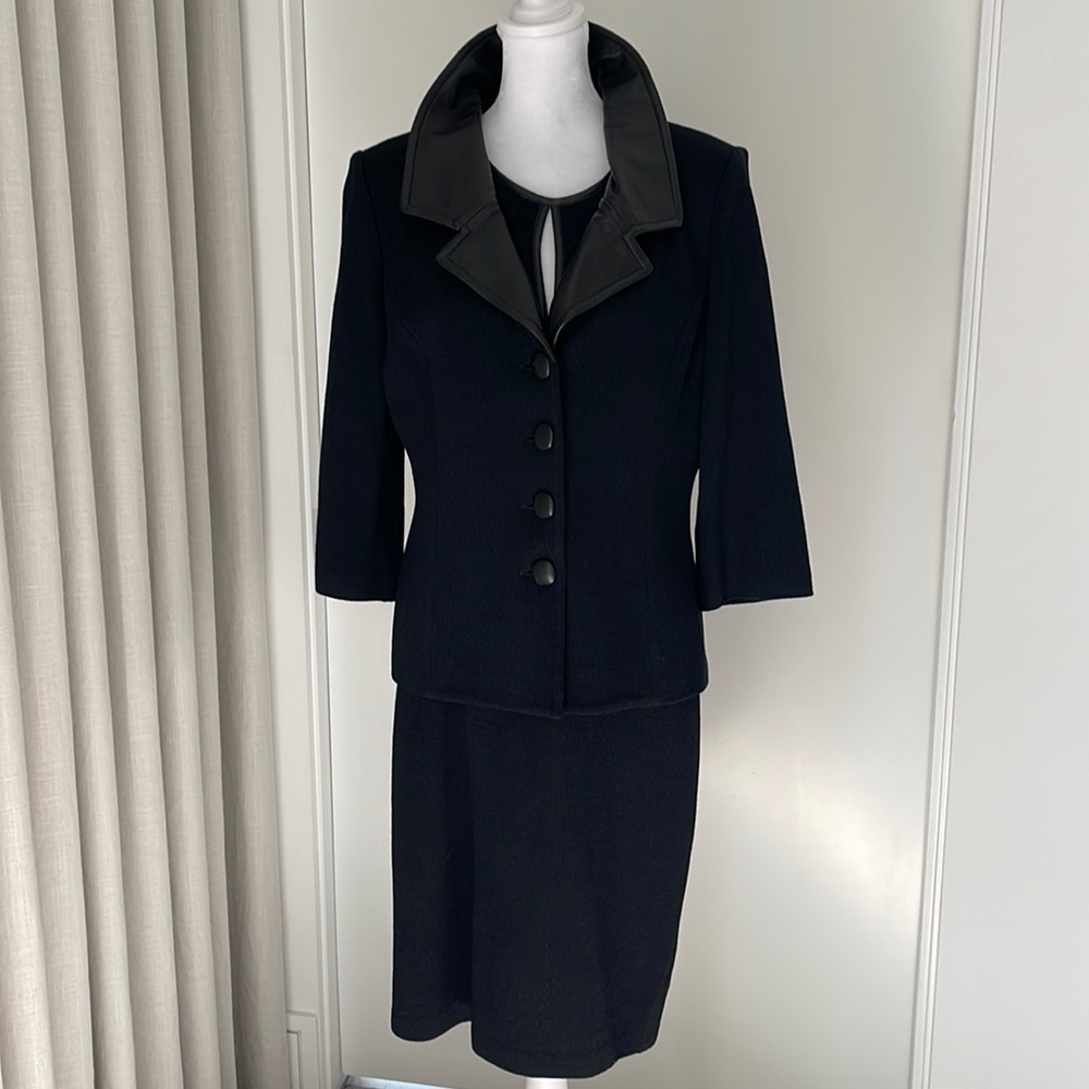 Classic St. John Knit Leather Trim Dress & Jacket
